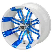 (1 Wheel) 12x7 White/Blue Tempest Golf Cart Wheel