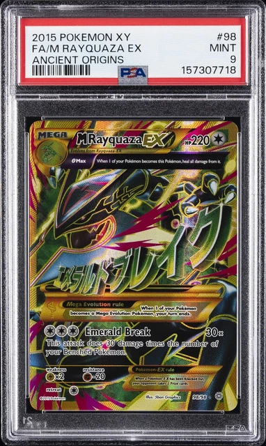 2015 POKEMON XY ANCIENT ORIGINS #98 FULL ART/M RAYQUAZA EX PSA 9