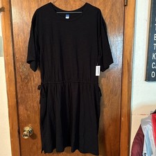 NWT Old Navy Cinch Waist Short Sleeve Black Shirt Dress Womens Size L C127