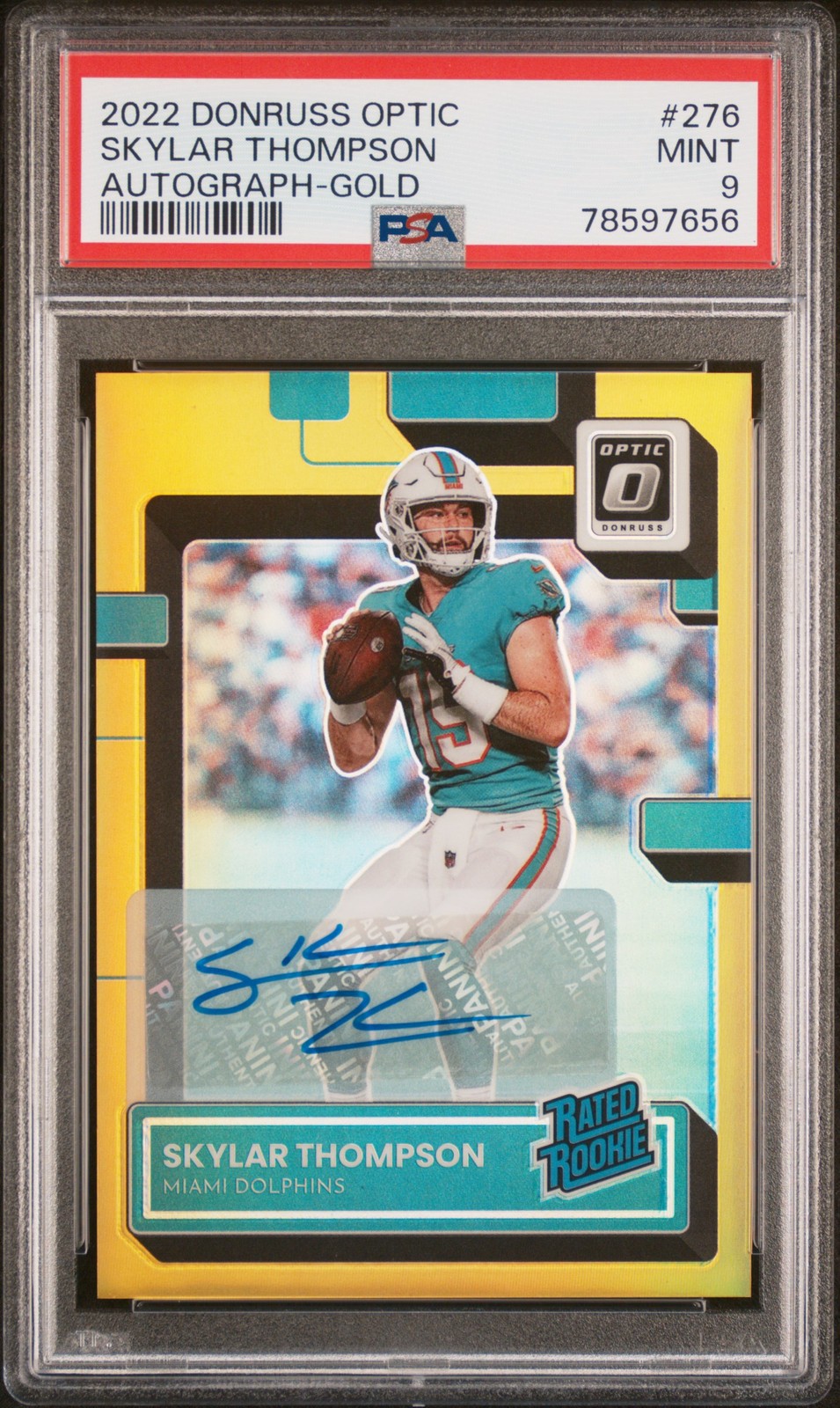 2022 Donruss Optic Rookie Auto Skylar Thompson Gold 03/10 PSA 9