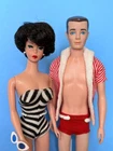 VINTAGE 1961 BARBIE BRUNETTE BUBBLECUT & 1962 KEN - ORIG. OUTFITS, ACCESSORIES