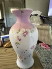 Fenton Blue Burmese Hand Painted Vase Shelley RARE