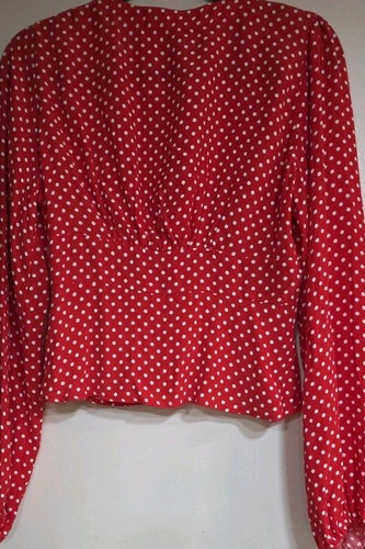 Free People Love Street XS Red White Polka Dot Long Sleeve Blouse NWT $88 - Picture 8 of 8