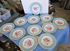 ANTIQUE TIFFANY & CO 11 DESSERT PLATES FLORAL HAND PAINTED SIGNED SPODE COPELAND