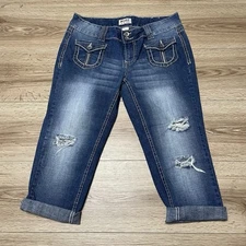 Mudd Womens Juniors Size 11 Denim Blue Capri Folded Hem Jeans