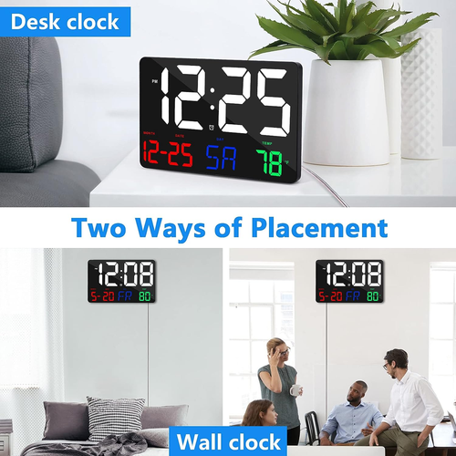 Digital Wall Clock,11.5" LED Digital Alarm Clock Large Display,With Remote Contr - Picture 3 of 12