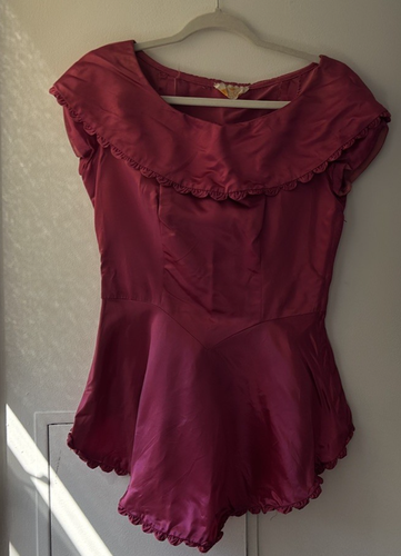 1950s Harry Kaiser hot pink satin peplum blouse 50s bow shawl collar top S/M - Picture 16 of 17