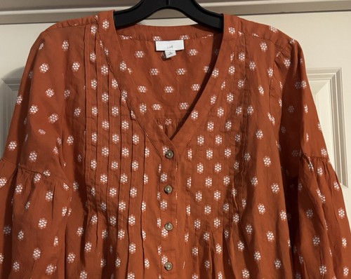 J. Jill Petite Boho Plissee bestickt Knopfleiste Gr. MP 3/4 Arm Bluse - Bild 2 von 15