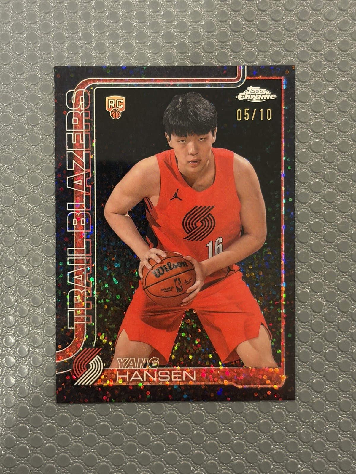Yang Hansen 2025 Topps Chrome Variation BLACK Speckle /10 Rookie RC #266 Blazers
