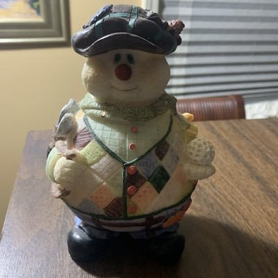 Vintage Hand-Painted Roly Poly Fat Snowman Golfer Figurine 9  Tall