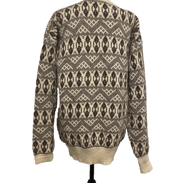 Винтажный Henry Grethel 100% Шетландская шерсть свитер мужской абстрактный коричневый слоновой кости - Изображение 4 из 4
