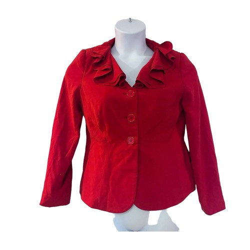 size 8 Red Ruffle Collar Monroe & Main Trumpet Hem Skirt Set Career Party Suit - Picture 7 of 19