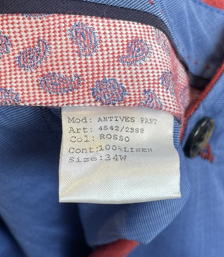 Vilebrequin Pantalone Uomo Antives Rosso 100% Lino Taglia 34W - Foto 6 di 6
