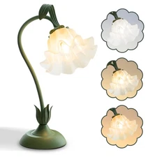 Flower Table Lamp,Reading Light Bedside Vintage Flower Night Light,3 Colors M...