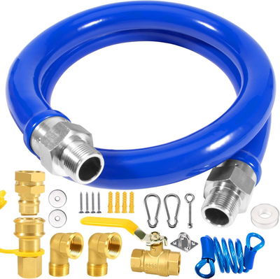 #ad 48 Inch Commercial Gas Hose Connector Kit Flexible Blue Gas Hose Kit1675Kit48 $140.63