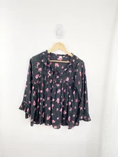 Gap XS Black Pink Floral 3/4 Sleeve Blouse Top Women’s XS