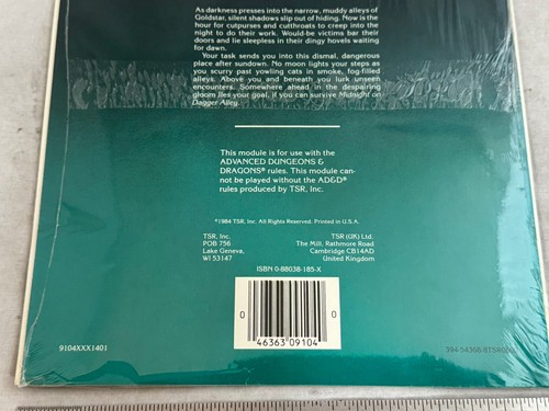 Sealed TSR 1984 Advanced D&D Dungeons and Dragons MV1 9104 Midnight Dagger Alley - Picture 6 of 6