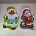 Lot of 2 Christmas Cookie Trays – Santa & Reindeer Shaped Plastic Serving Plates