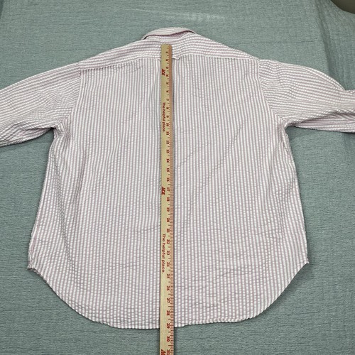 J. Peterman Let It Breathe Seersucker Shirt 100% Cotton Pink Striped Size XL - Picture 6 of 8