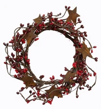 CWI Gifts 4-8" Red & Burgundy Pip Berry Ring w/Rusty Stars, Multi