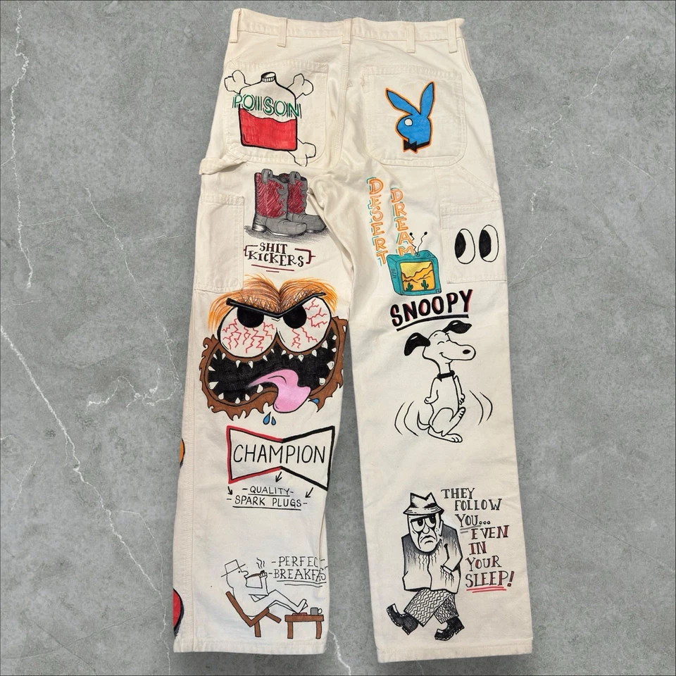 Modern 70s Senior Cords Hand Painted Carhartt Pants 32x30 Custom 1 Of 1 - Image 2 of 4