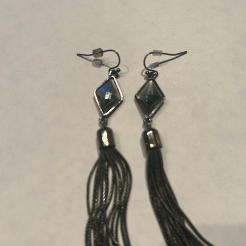 Lia Sophia Contessa Hematite Tone Drop Dangle Chains Earrings w/Cut Crystal - Picture 5 of 5