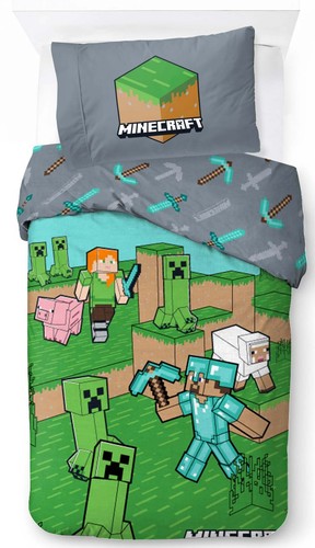 Minecraft "Animals & Mobs" Wende-Bettwäsche-Set 135x200 80x80 Baumwolle Bettzeug - Bild 1 von 5
