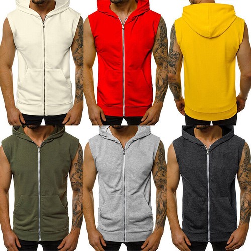 Para hombres Cremallera Sudadera con Capucha Chaleco Sin Mangas Músculo Camisetas sin Mangas Gimnasio Fitness Culturismo T - Imagen 4 de 26