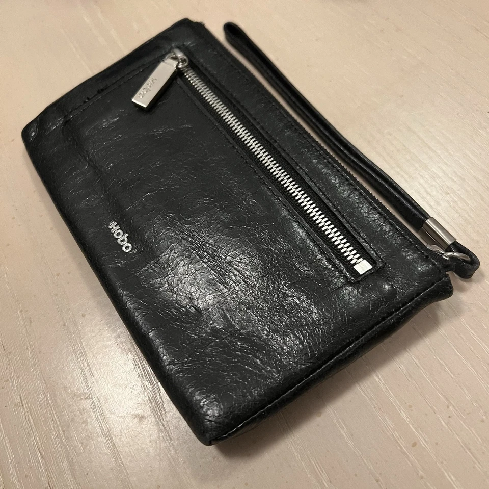 HOBO Clutch Wallet w/ Strap - Black w/Silver Hardware ~ Distressed Vintage Look! - Image 3 of 4