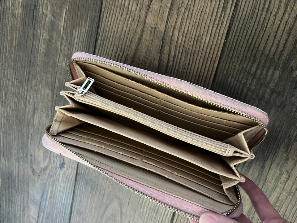 Guess Zip Around Wallet Pink With Floral Design 7.5" X 4" Compartments - Image 4 of 4