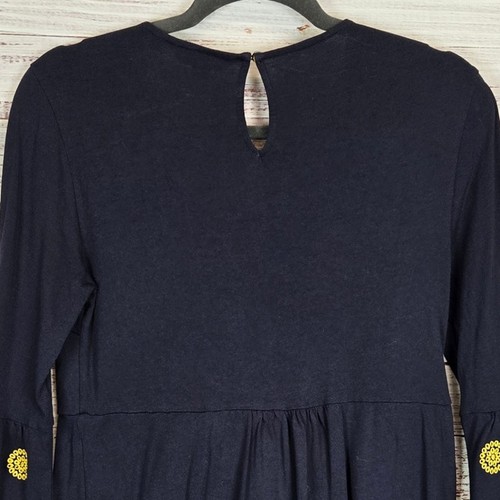 Boden Emilia Navy Dress Yellow Embroidery 12R Bell Sleeves Boho Whimsigoth Retro - Picture 6 of 15