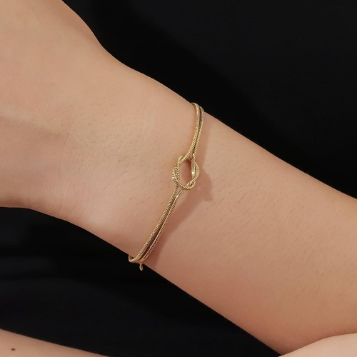 Gold Bracelets 18K Gold Plated Love Knot Bracelet Snake Chain Infinity Bracelet - Picture 4 of 6