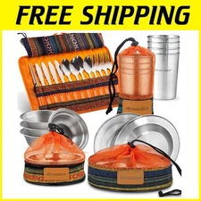 Complete Polished Steel Dishes Set w/ Cutlery