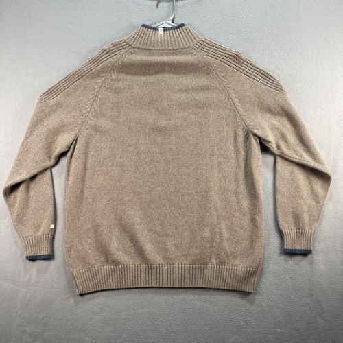 Columbia Sweater Mens 2XL Brown Blue Half Zip Pullover Cotton Striped Outdoors - Picture 2 of 6