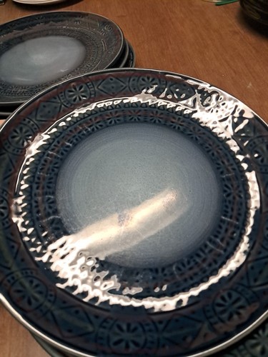 7 Threshold Kingsland 8.5" Salad Plates Blue Embossed Stoneware GUC bin 213 - Picture 7 of 10