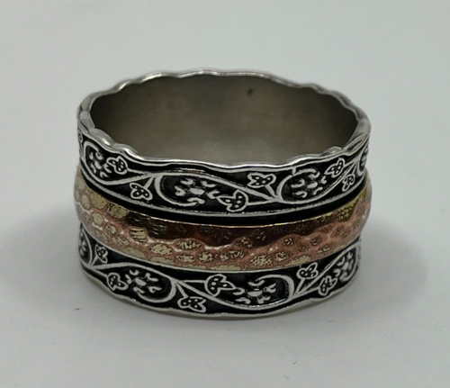 Sterling Spinner Ring PZ 925 Israel Meditation Sorgen Band gemischt Metall Gr.E 11 - Bild 6 von 8