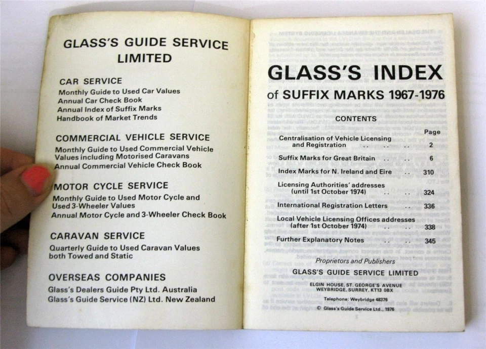 GLASS'S Index Suffix Marks Registration Numbers 1967-76 Car Reg Marks - Image 2 of 4