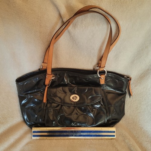 COACH Purse Black Shiny Glossy Patent Leather Shiny Tote Shoulder Purse A+ - Picture 6 of 6