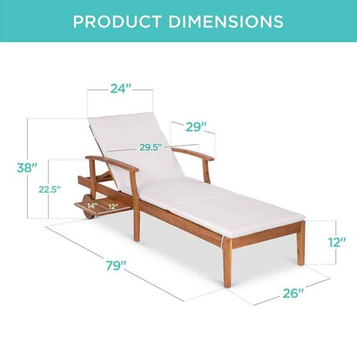 Wood Outdoor Chaise Lounge with Cream White Cushions - Picture 7 of 7