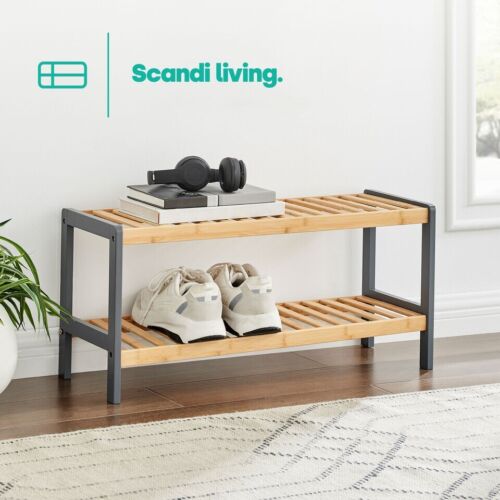 3 TIER NATURAL WOODEN BAMBOO SHOE RACKS STORAGE ORGANISER STAND SHELF UNIT - Picture 3 of 12