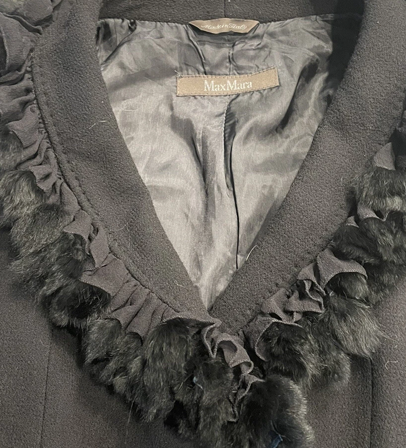 Max Mara Jacket Made In Italy Black Evening Blazer Fur Trim Classy Feminine READ - Image 3 of 4
