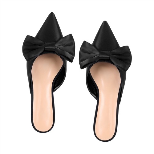Women's Slip On Pointed Toe Mules Sandals Bowknot Slipper Slingback Shoes Black - Picture 8 of 10