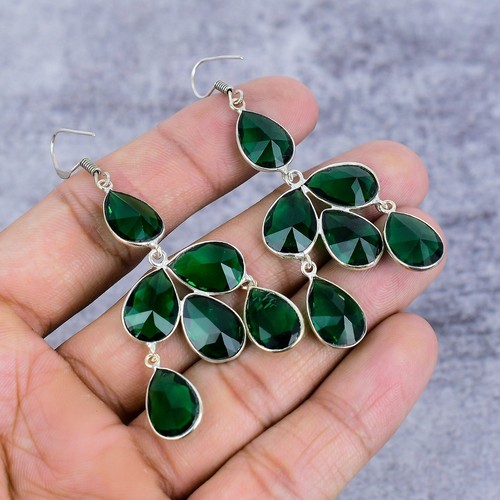 Chrome Diopside Gemstone Dangle 925 Sterling Silver Earring Jewelry For Gift - Imagen 4 de 4