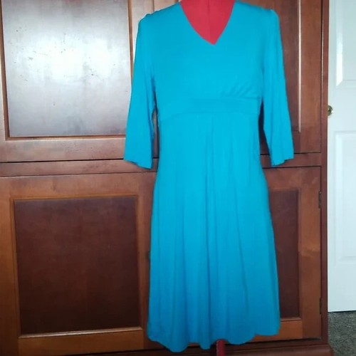 Athleta Womens Dress Faux Wrap Stretch Blue Floral 3/4 Sleeve Size Small