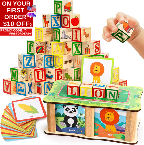 ABC Wooden Blocks for Toddlers 1-3 Alphabet Learning & Educational Toys with Box - Picture 11 of 12