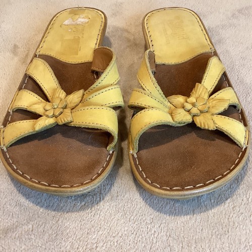 Tsonga gelbe Damen-Riemchensandalen Leder Blumenmuster Keilabsatz US 9, UK 7, EU 40 - Bild 3 von 8