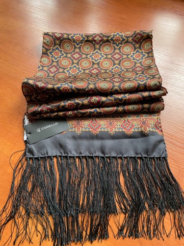 Codello luxury men scarf opera 100‰ silk black brown ornaments 63"x10" Italy - Picture 10 of 10