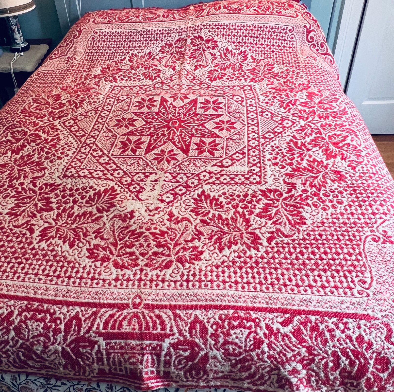 Antique Red & White Jacquard Bed Cover Coverlet XX804 eBay
