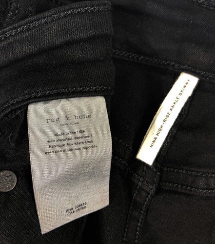 NUEVOS pantalones vaqueros de trapo y hueso para mujer Nina ajustados al tobillo talla 31 en negro - Imagen 11 de 12