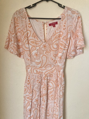 Guess Romper Long Skirt Overlay Floral Paisley Print Orange/White Size M - Picture 3 of 11